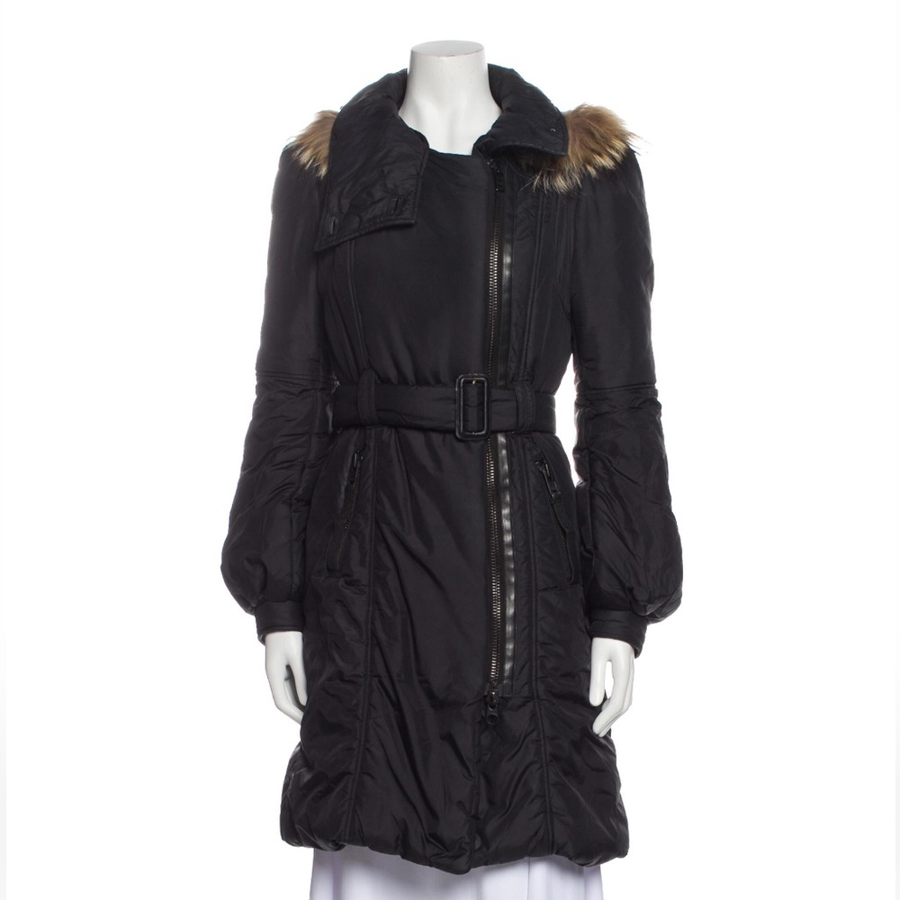 Mackage leather + fur trim hooded puffer coat